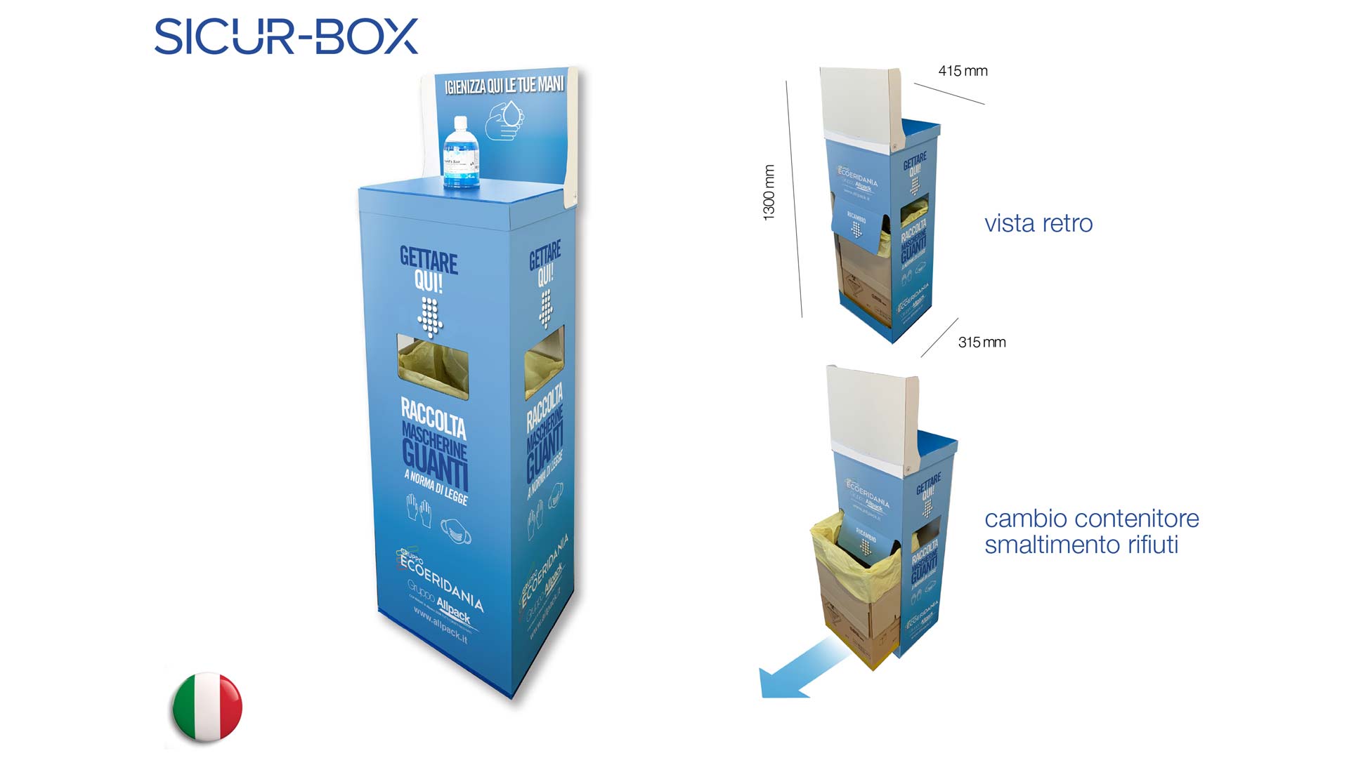 Sicur Box contenitore sicurbox per smaltimento guanti e mascherine corona virus